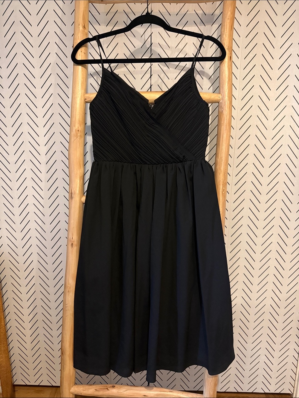 Banana Republic Black Pleated V-Neck Mini Dress
